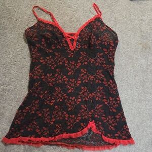 Secret Treasures Black and Red Lace Chemise